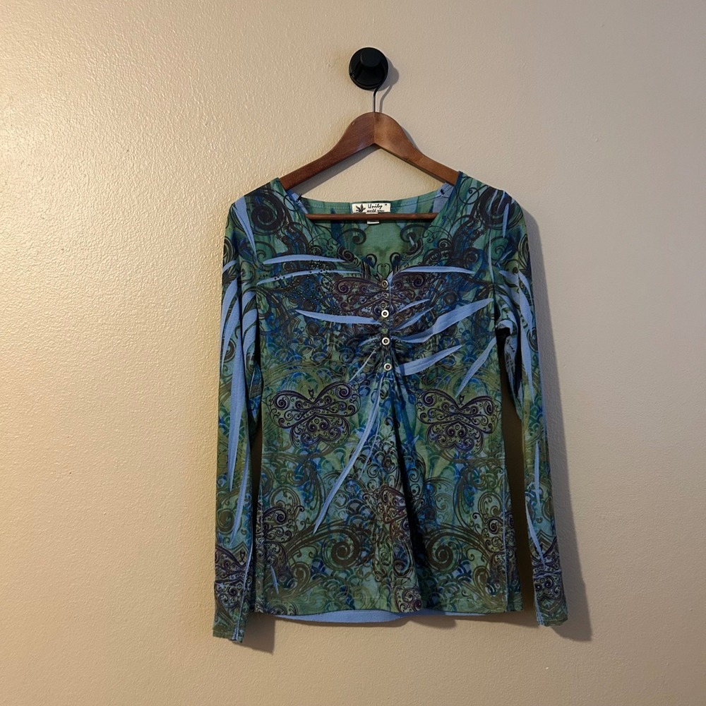 Y2K Style Butterfly Rhinestone Graphic Unity World Wear Medium Long Sleeve Top